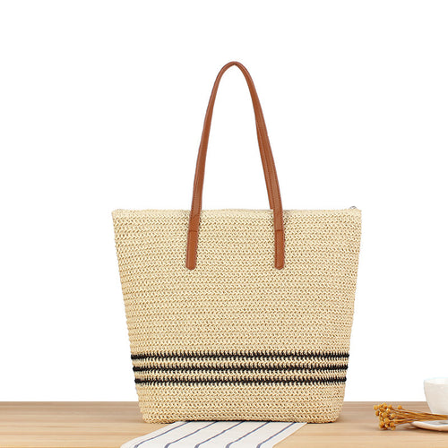 Braided beach bag with leather handles Bowlift