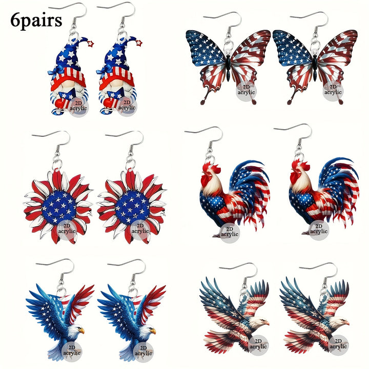 Ladies playful Gnome earrings made of acrylic with patriotic stars-and-stripes motif and skin-friendly hooks Bowlift