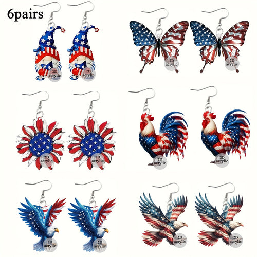 Ladies playful Gnome earrings made of acrylic with patriotic stars-and-stripes motif and skin-friendly hooks Bowlift