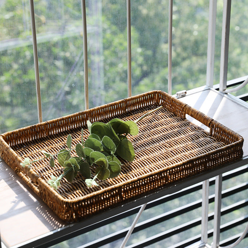 Handcrafted Rectangular Wicker Serving Tray Bowlift