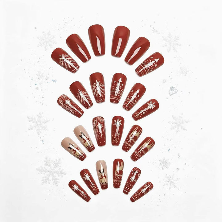 Artificial nails with festive reindeer and snowflake design Bowlift