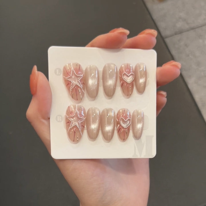 Fashionable Press-On Nail Set with Glamorous Star and Heart Designs Bowlift
