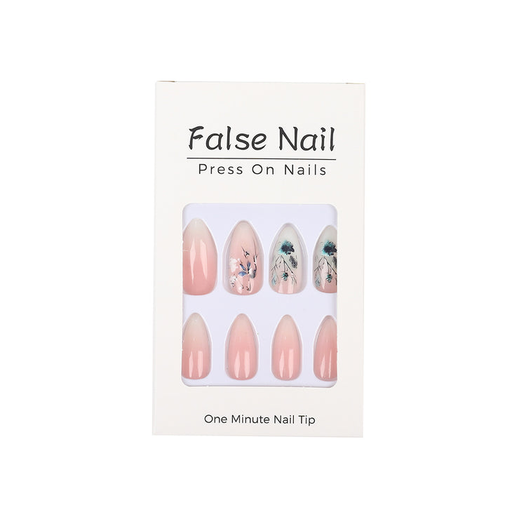 Artificial nails with flower design and shine Bowlift