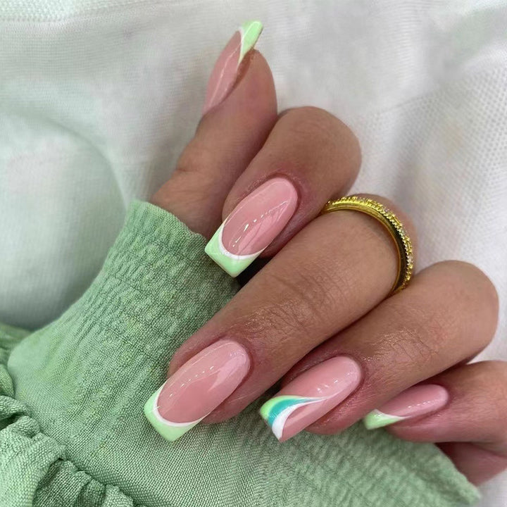 Artful Nail Extensions with Elegant Gradient and Glitter Coating Bowlift