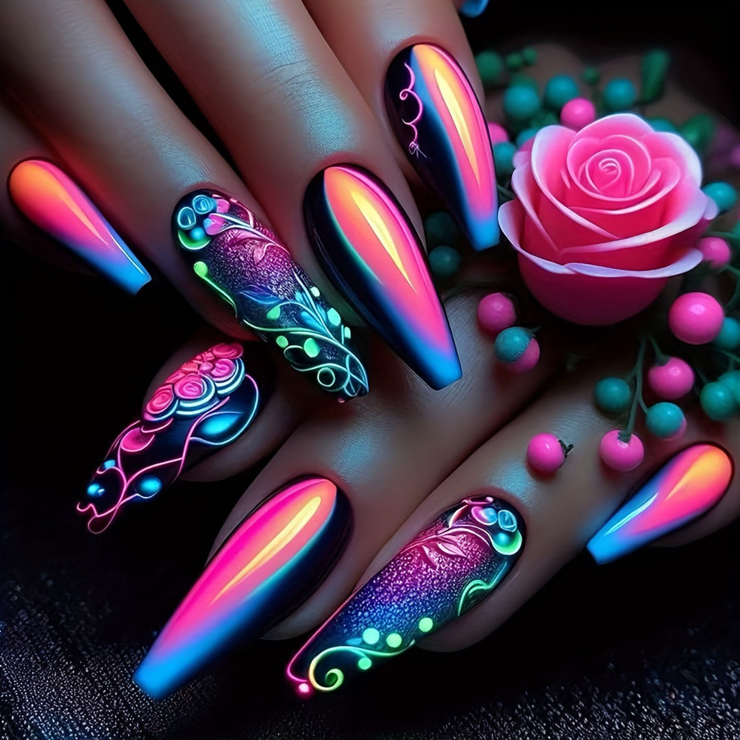 Creative artificial nails with neon accents Bowlift