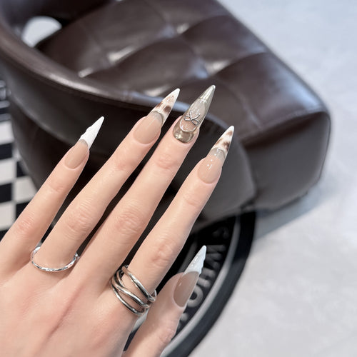 Decorative Stiletto Press-On Nail Art Set with Unique Design Elements Bowlift