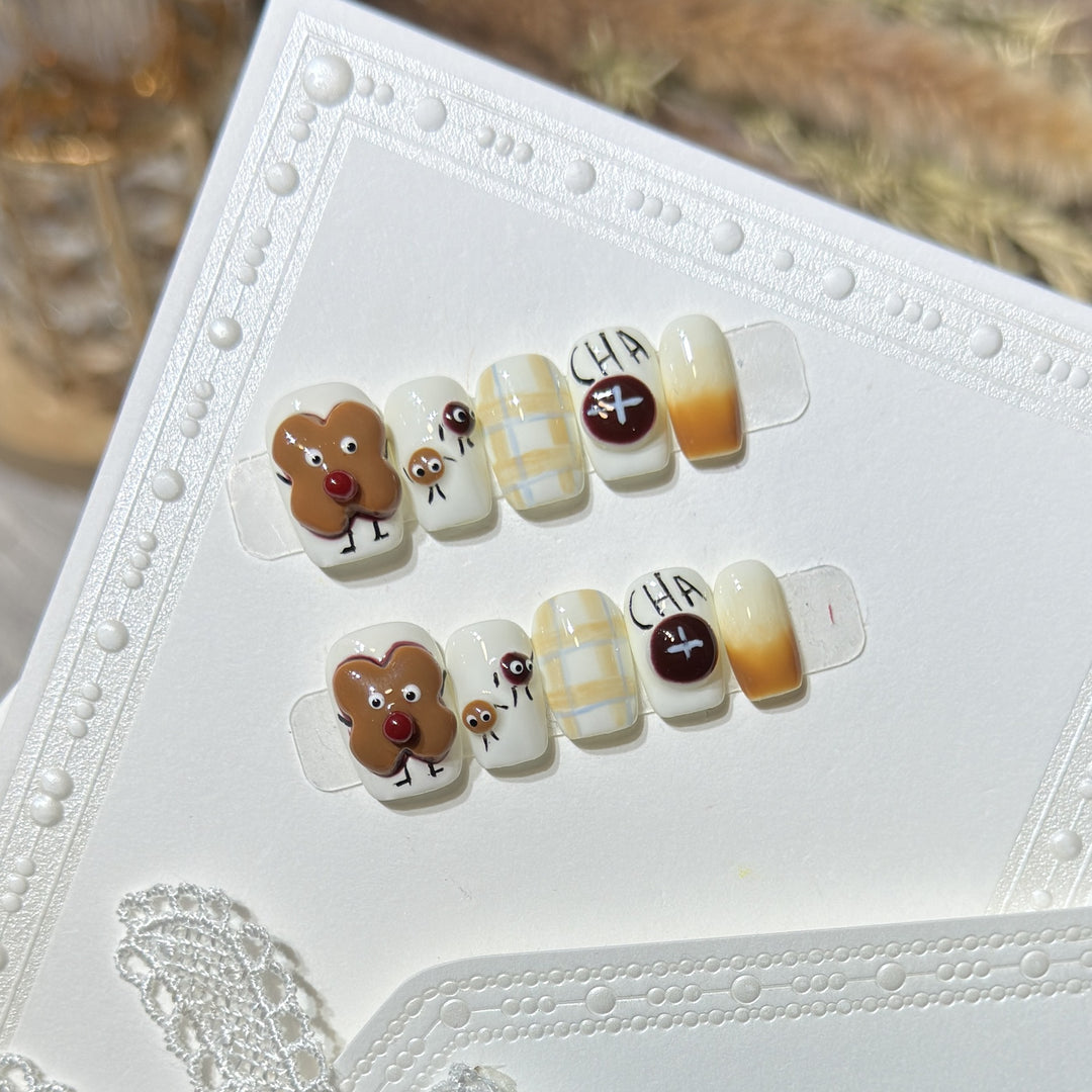 Whimsical Gingerbread Press-On Nail Art Set Bowlift