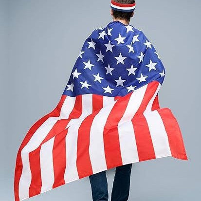 Unisex nan patriotic skeleton costume cape with flag print cape wig and handheld flags Bowlift