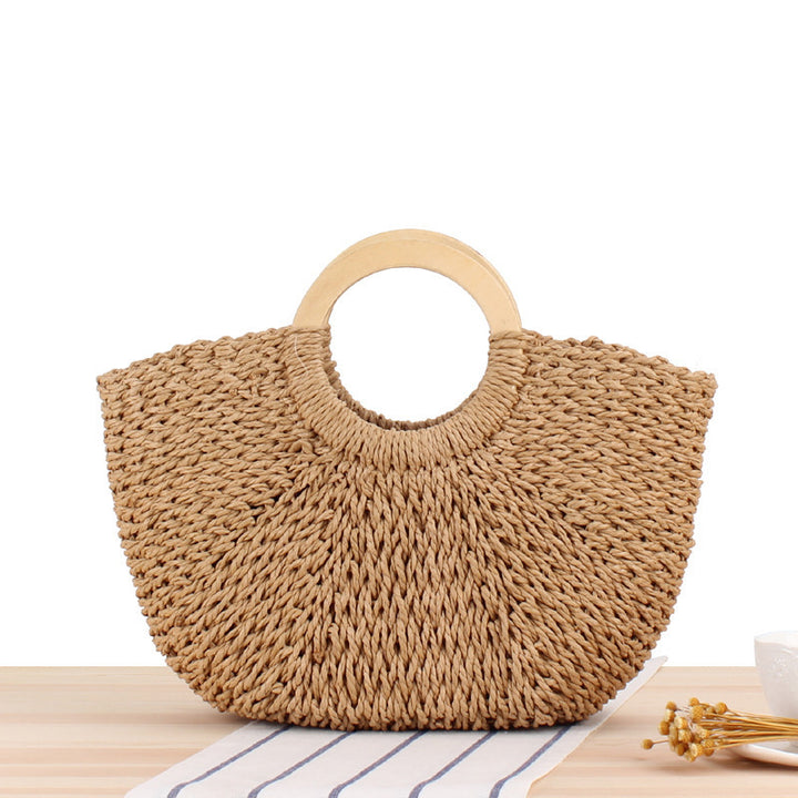 Braided raffia bag with round wooden handles Bowlift