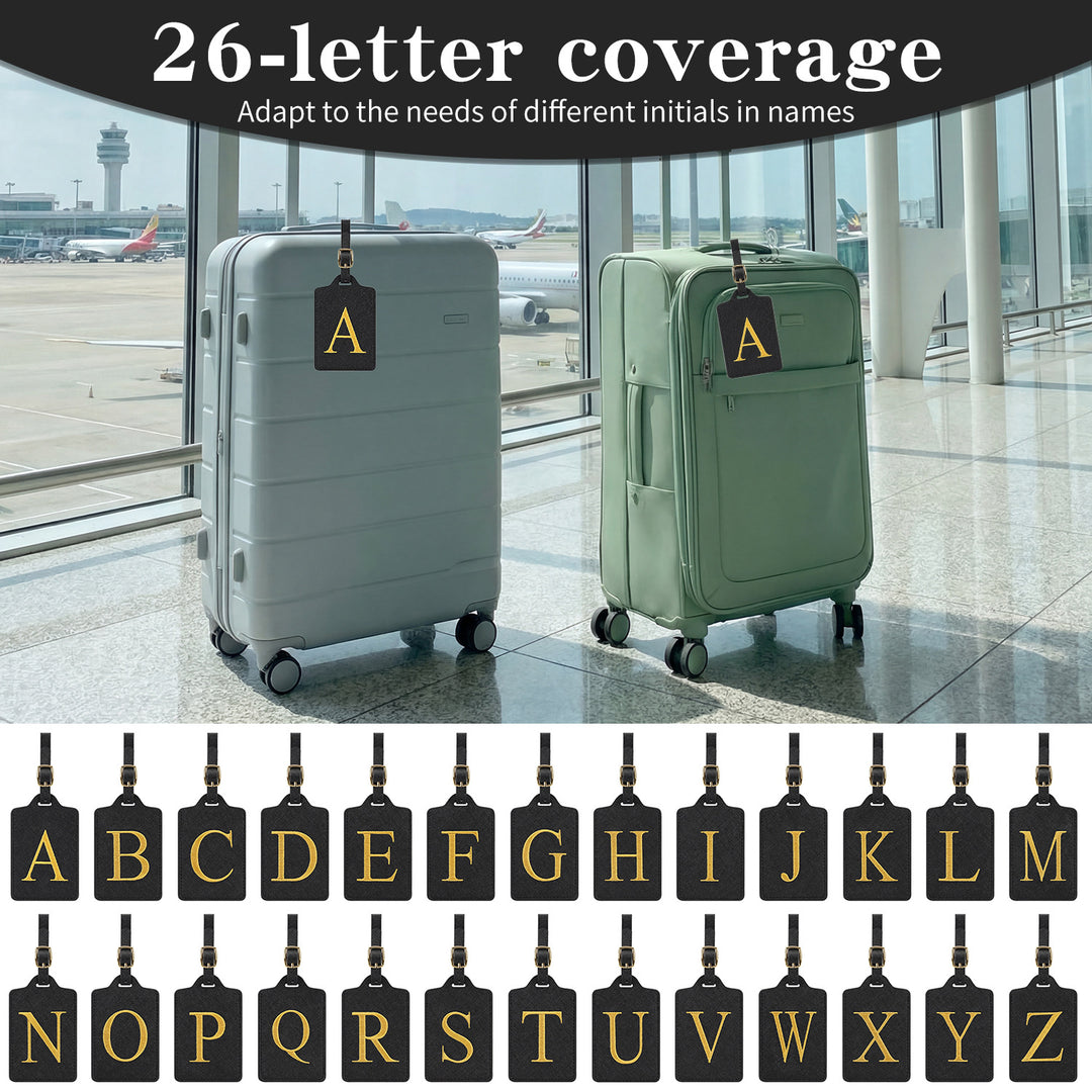 embroidered initial monogram leather luggage tag with adjustable buckle strap Bowlift