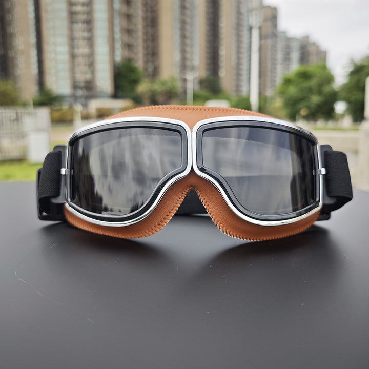 Retro aviator motorcycle goggles with anti-fog UV protection and padded frame Bowlift