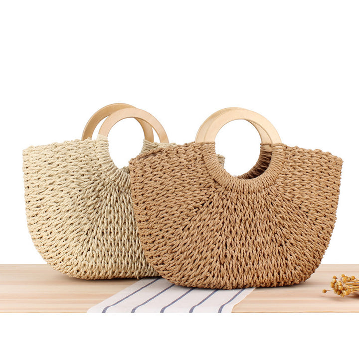 Braided raffia bag with round wooden handles Bowlift