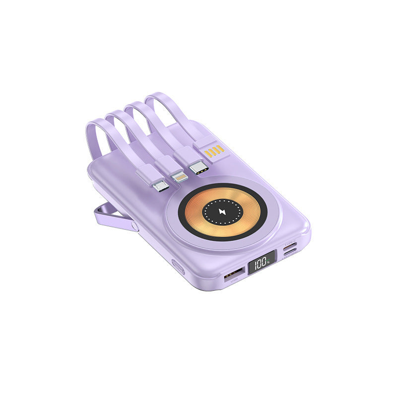 Compact power bank with integrated charging cable and wireless charging function Bowlift