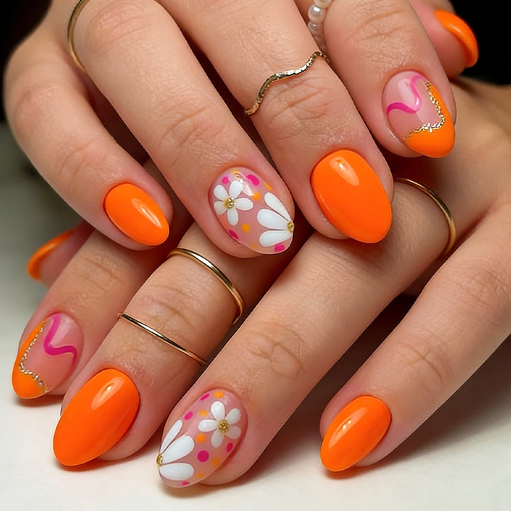 Artistic Flower Design Press-On Nails Bowlift