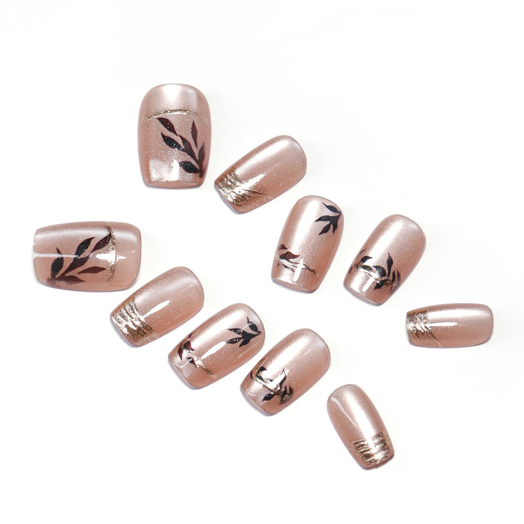 Artistic Nail Art with Elegant Leaf Design Bowlift