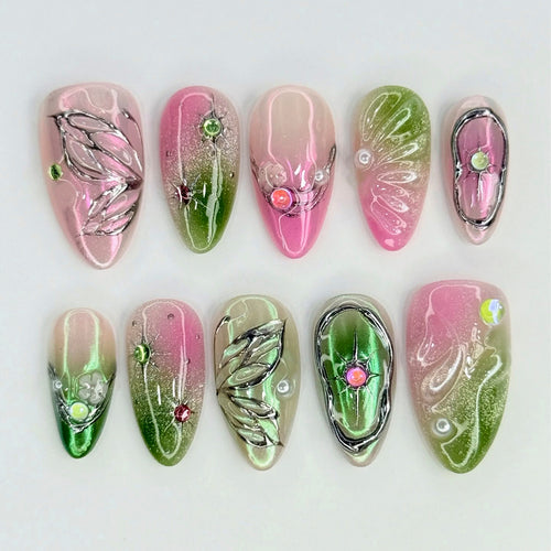 Decorative Floral Press-On Nail Tips Bowlift