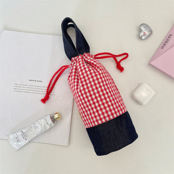 Drawstring Bottle Pouch with Denim Base and Carry Handle Bowlift