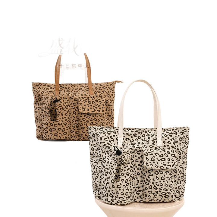 Spacious Leopard Print Canvas Tote Bag Bowlift