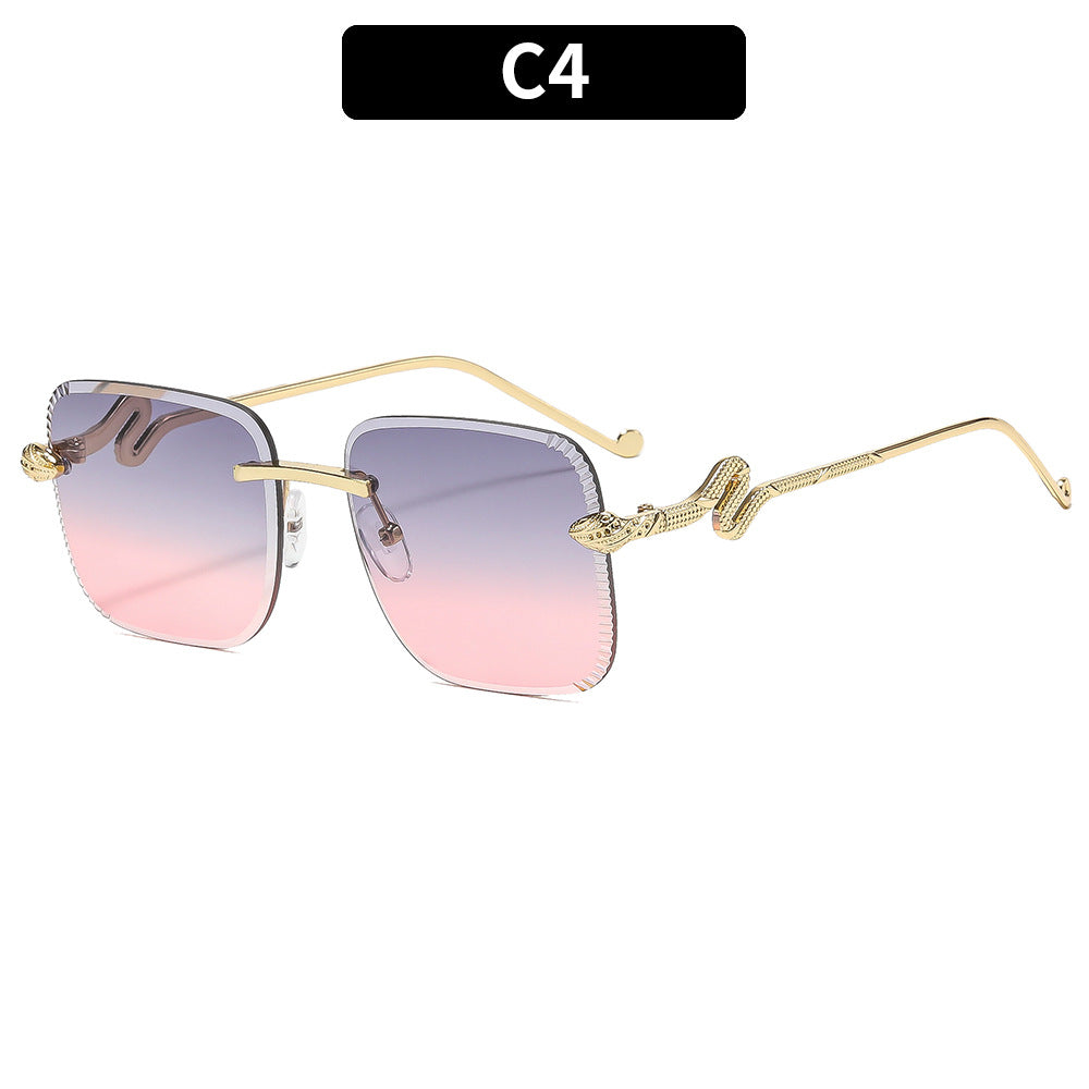 Fashionable Square Frame Sunglasses with Snake Accents