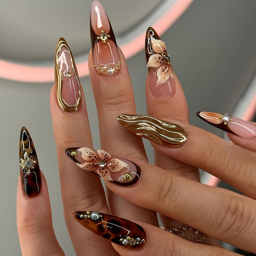 Elegant Floral Acrylic Press-On Nail Set Bowlift