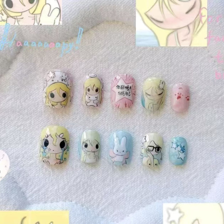 Playful Character-Themed Press-On Nail Art Set Bowlift