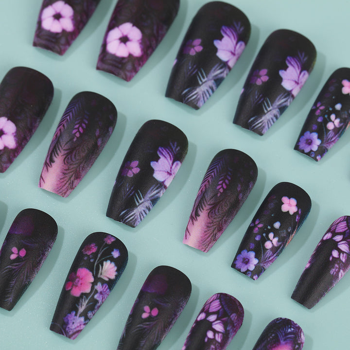 Artificial nails with floral and matte patterns Bowlift