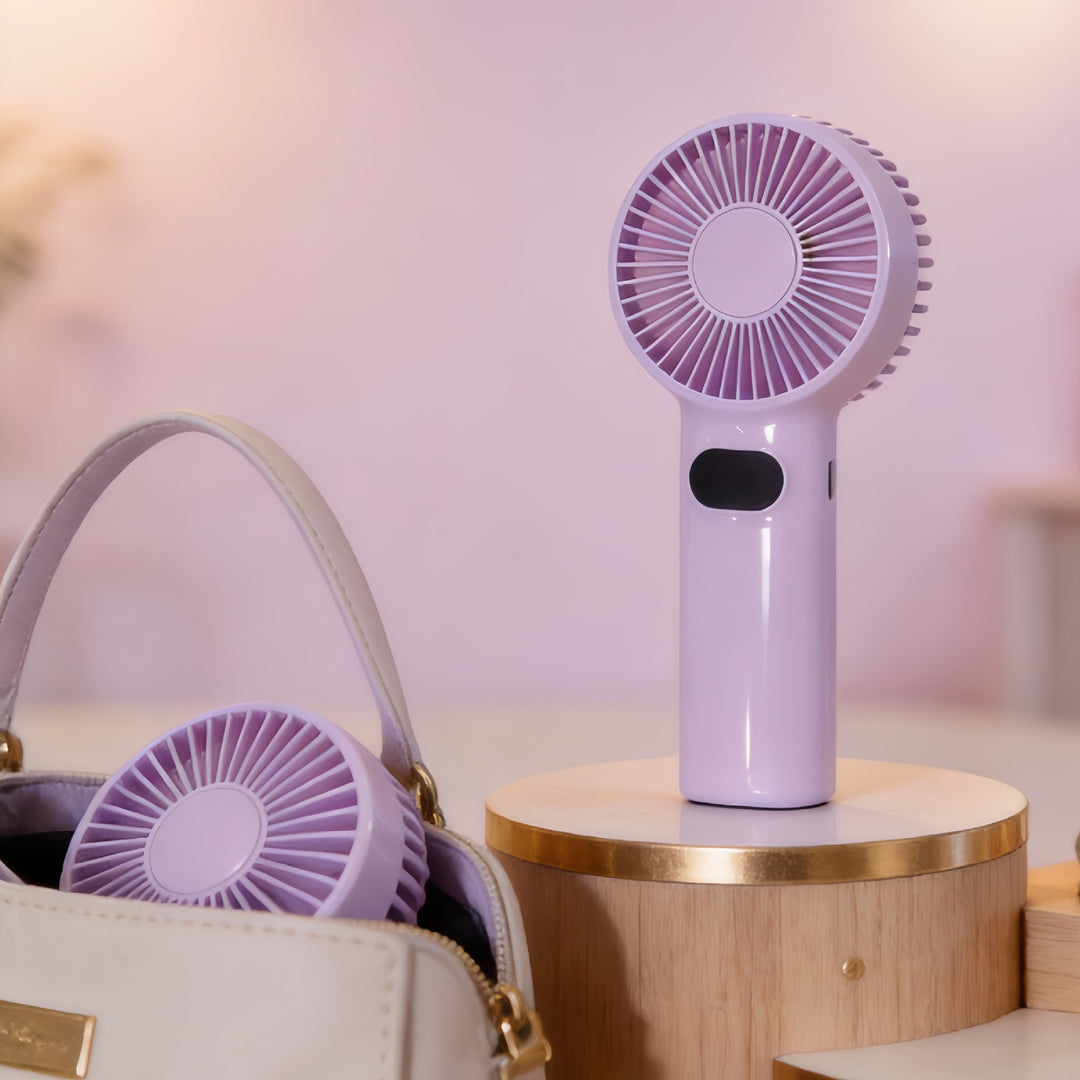 Ladies Portable Hand Fan with Digital Display and Rechargeable Battery Bowlift