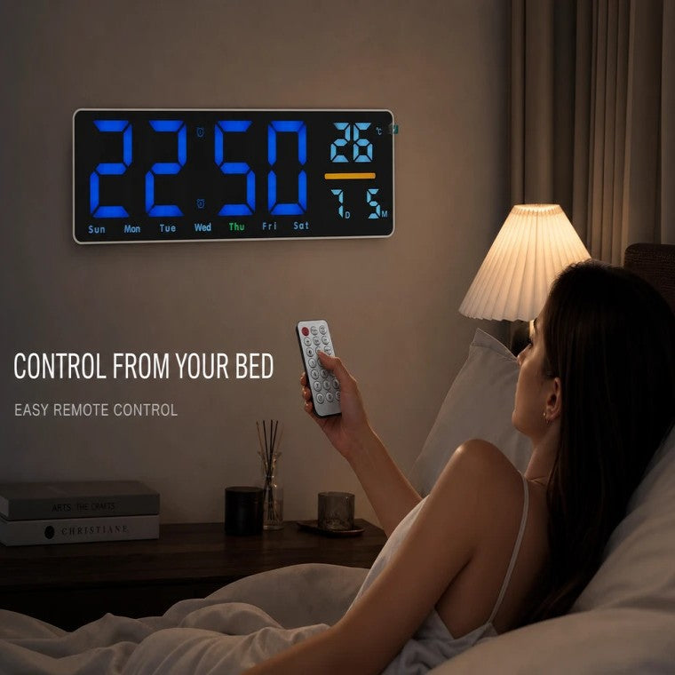 Digital wall clock with temperature and calendar display Bowlift