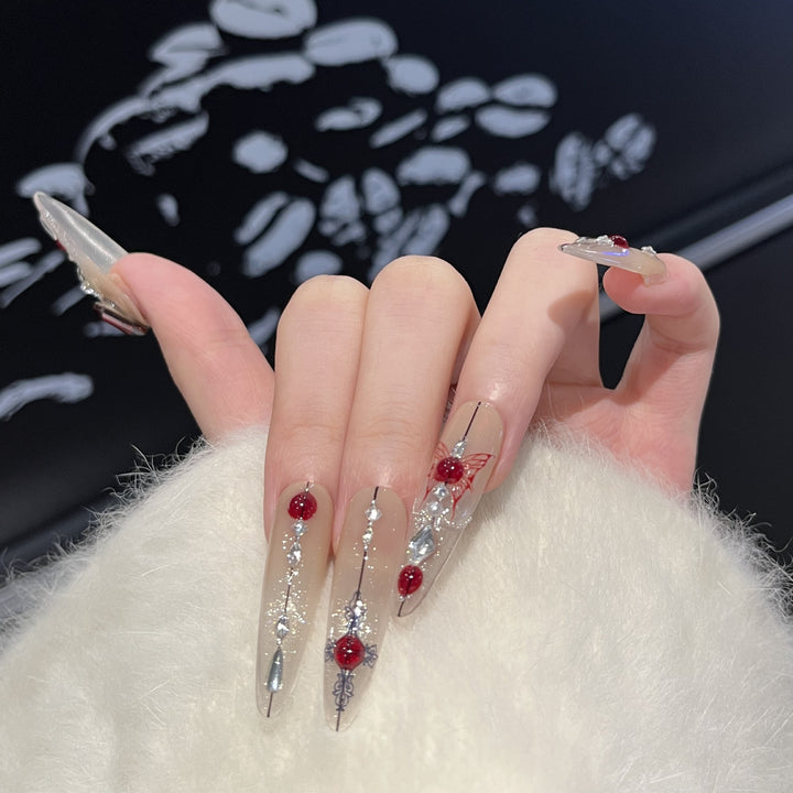 Artistic Floral Embellished Press-On Nail Set Bowlift