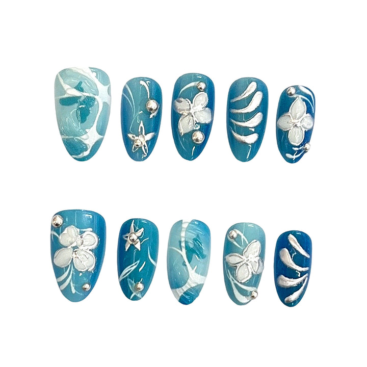 Artistic Floral-Patterned Press-On Nail Set Bowlift