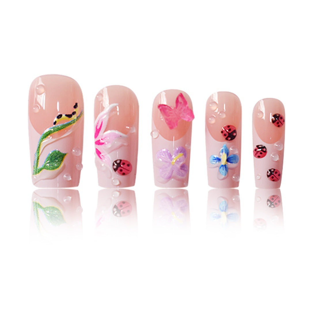 Floral Raised 3D Press-On Nail Set Bowlift