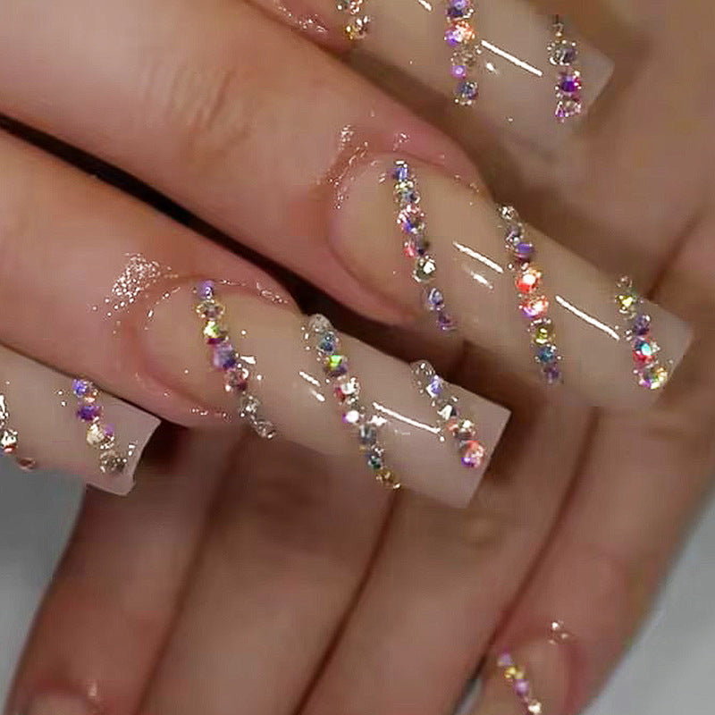 Decorative Press-On Nail Set with Rhinestone Accents Bowlift