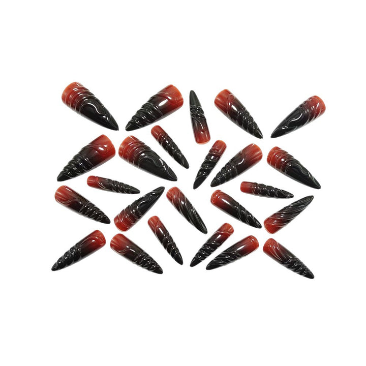 Acrylic Nail Set with Elegant Tips and Black-Red Gradient Color Bowlift