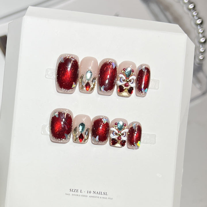 Premium Press-On Nail Art Set with Elegant Heart & Leaf Design Bowlift