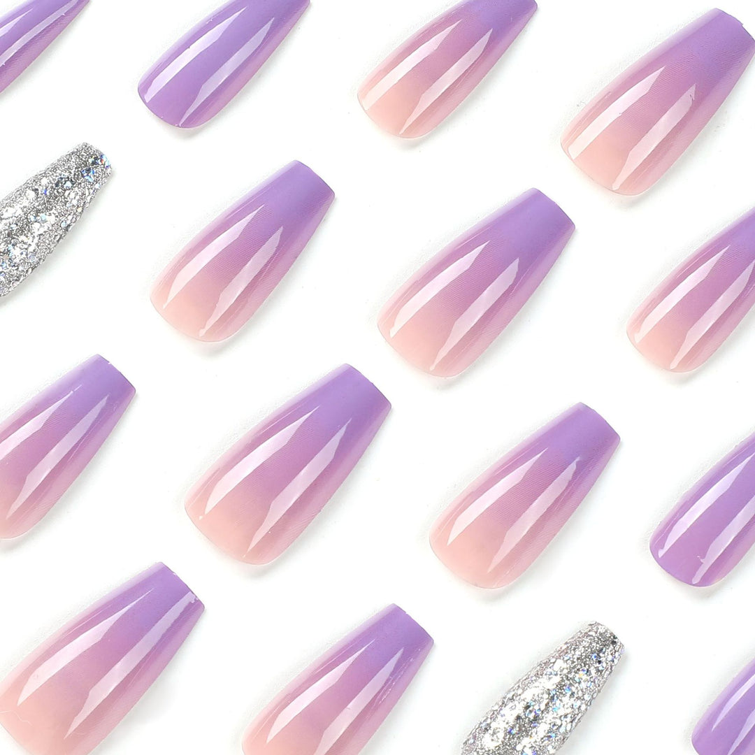 Artistic Nail Extensions with Glitter Design Bowlift