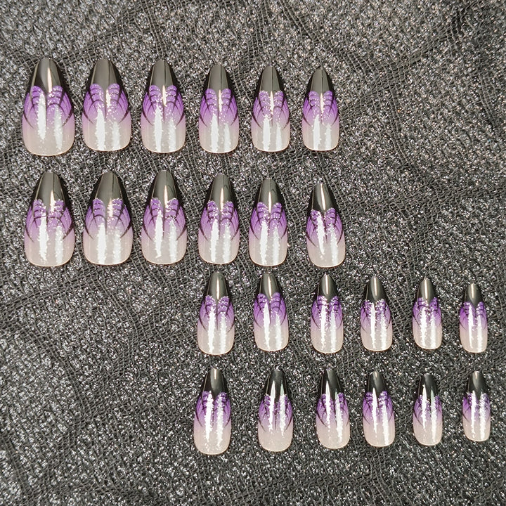 Artistic Press-On Nail Set with Lavender Ombre Design Bowlift