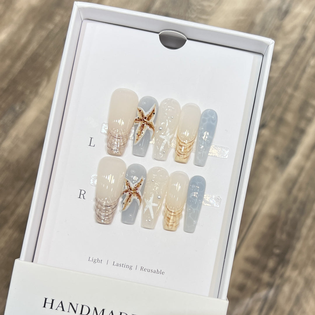 Handmade Coastal-Inspired Press-On Nail Set Bowlift