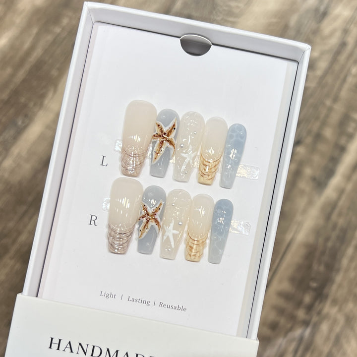 Handmade Coastal-Inspired Press-On Nail Set Bowlift