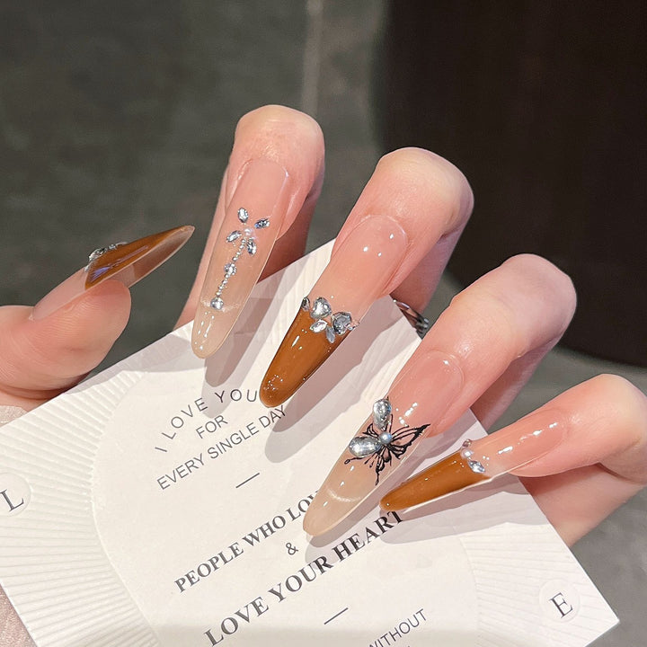 Artistic 3D Butterfly and Gem Press-On Nail Extensions Bowlift