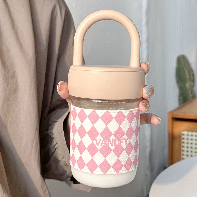 Women High-Quality Glass Drinking Bottle with Ergonomic Carrying Handle Bowlift