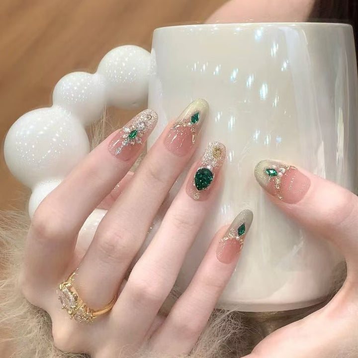 Decorative Gem-Embellished Press-On Nail Set Bowlift