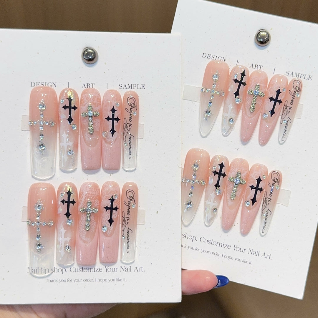 Fashionable Cross Design Artificial Nails Bowlift