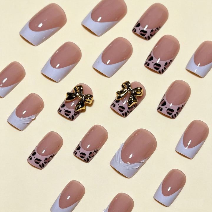 Artistic Premium Leopard and Bow-Embellished Press-On Nail Tips Bowlift