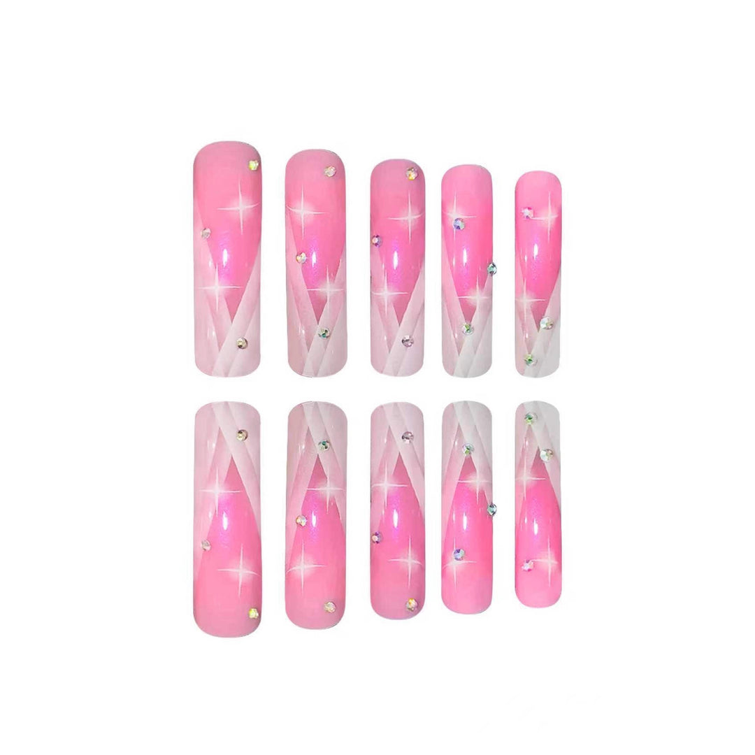 Long Acrylic Nail Extensions with Glitter Accents Bowlift