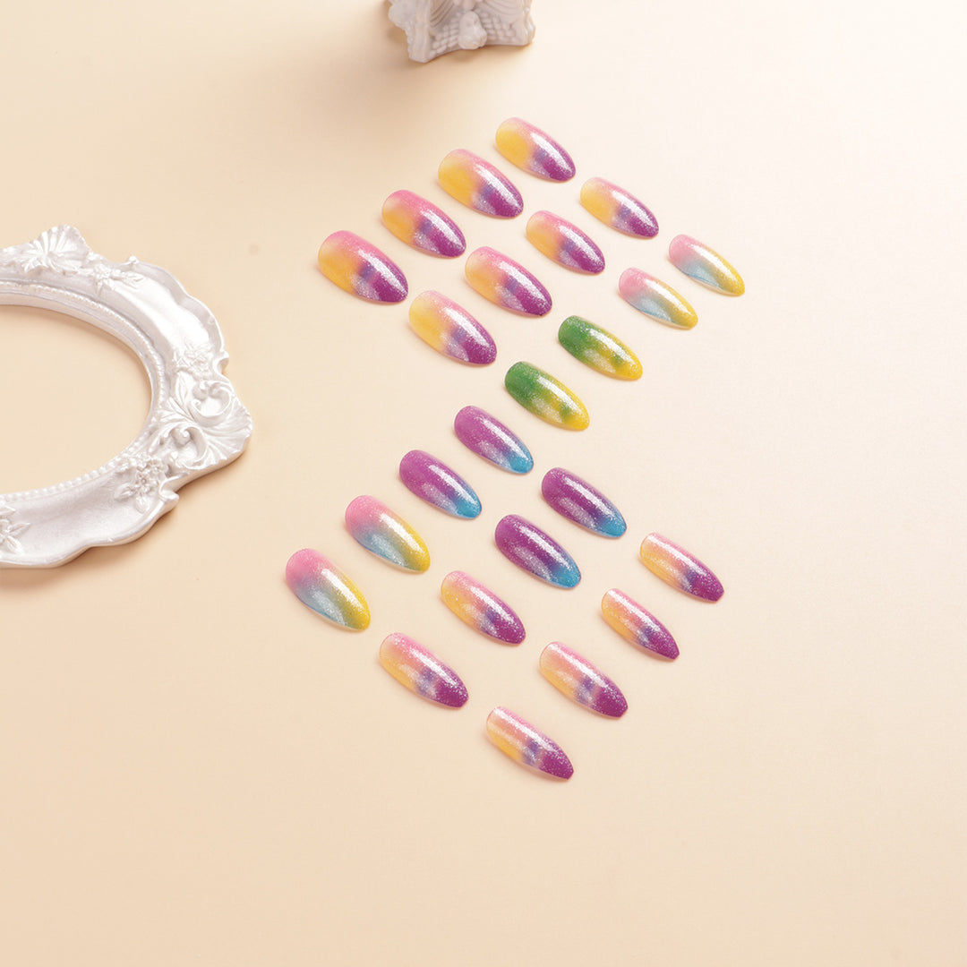 Colorful Ombre Glitter Press-On Nails Bowlift
