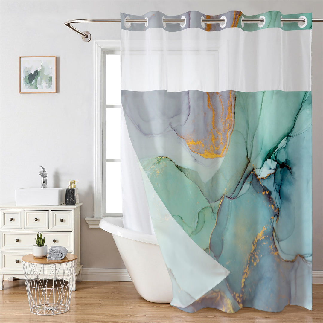 Marble-Design Shower Curtain Bowlift