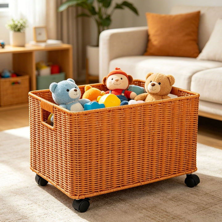 Storage Rolling Wicker Basket Bowlift