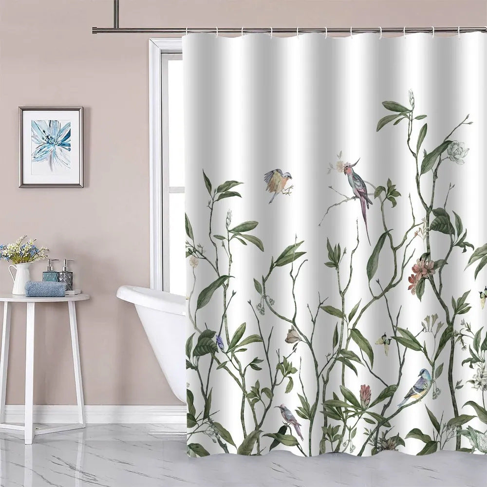 Tropical Leaf Pattern Shower Curtain Bowlift