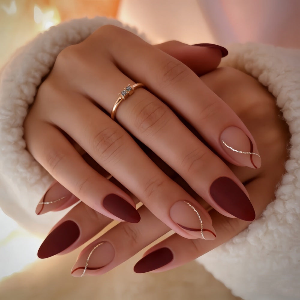 Premium Artificial Nails with Creative Matte Finish and Elegant Decorations Bowlift