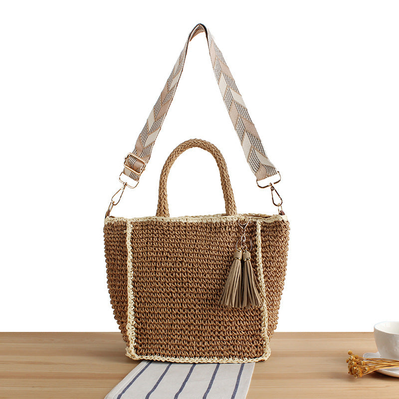 Braided Shoulder Bag with Modern Tassel and Adjustable Carrying Strap Bowlift